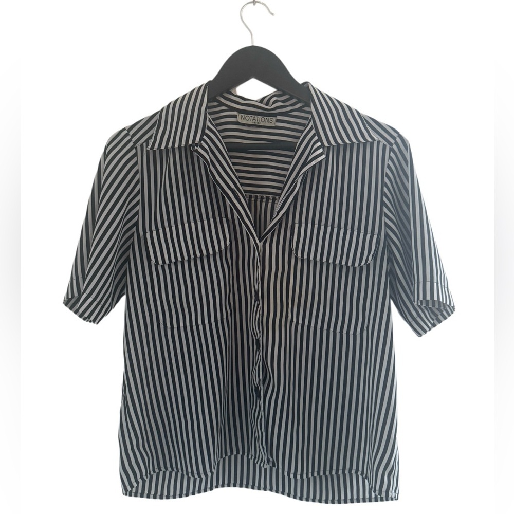 Vintage Notations Black & White Striped Casual Shirt
